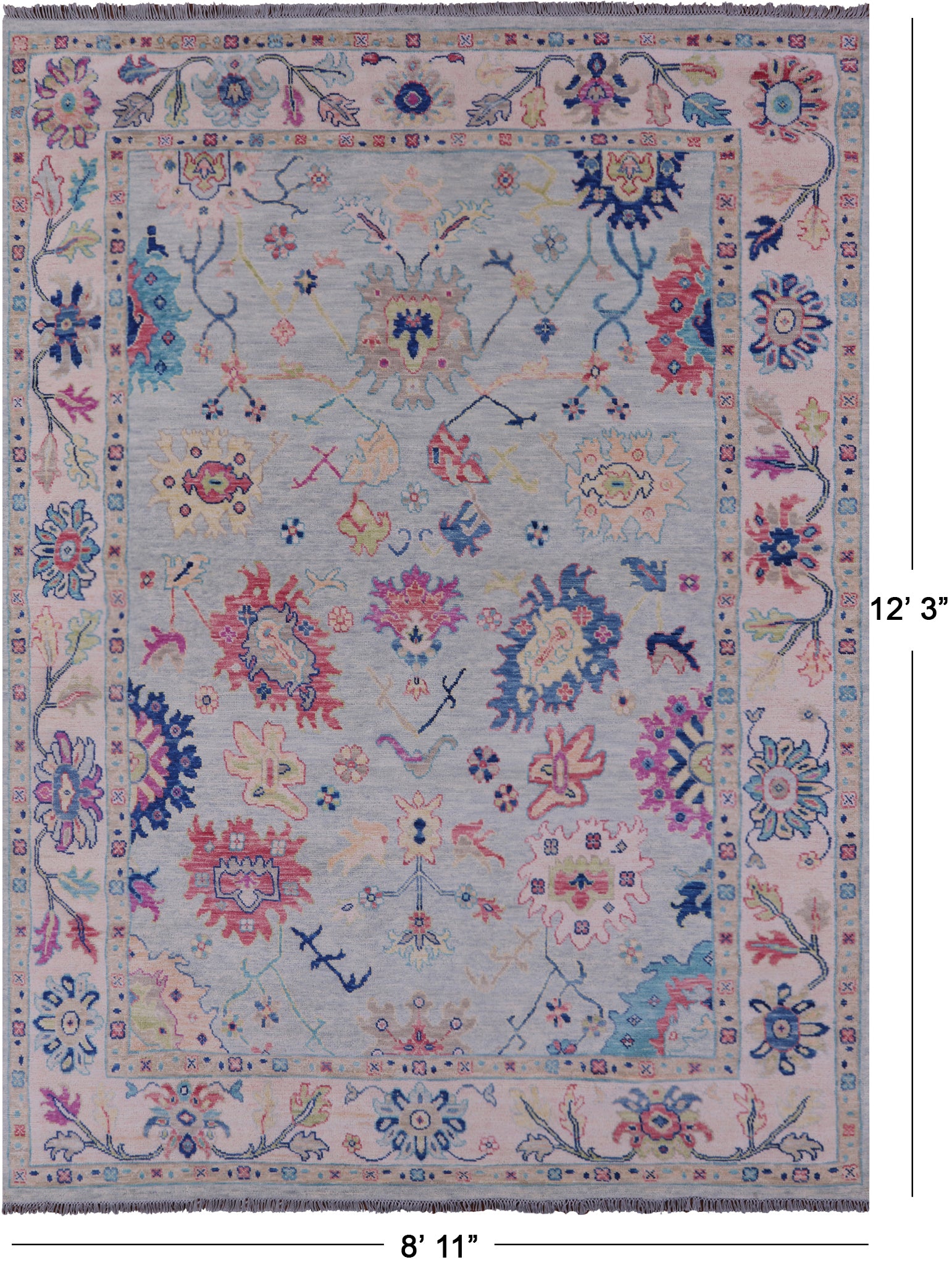 Light Blue Turkish Oushak Hand Knotted Wool Rug - 8' 11" X 12' 3" - Golden Nile