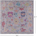 Grey Square Turkish Oushak Hand Knotted Wool Rug - 10' 0" X 10' 1" - Golden Nile