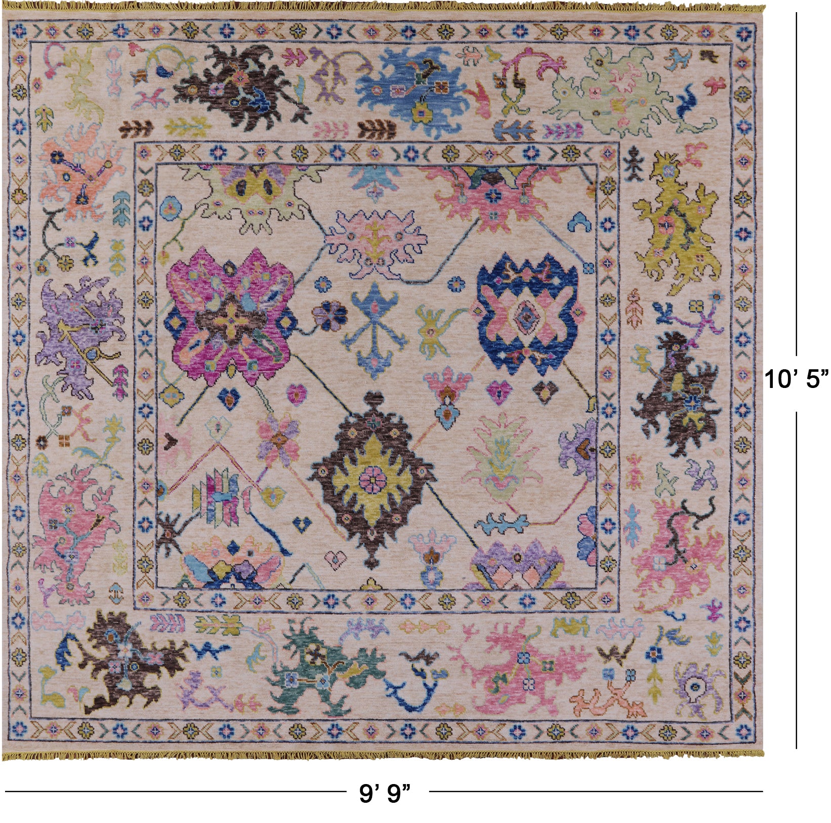 Ivory Turkish Oushak Hand Knotted Wool Rug - 9' 9" X 10' 5" - Golden Nile