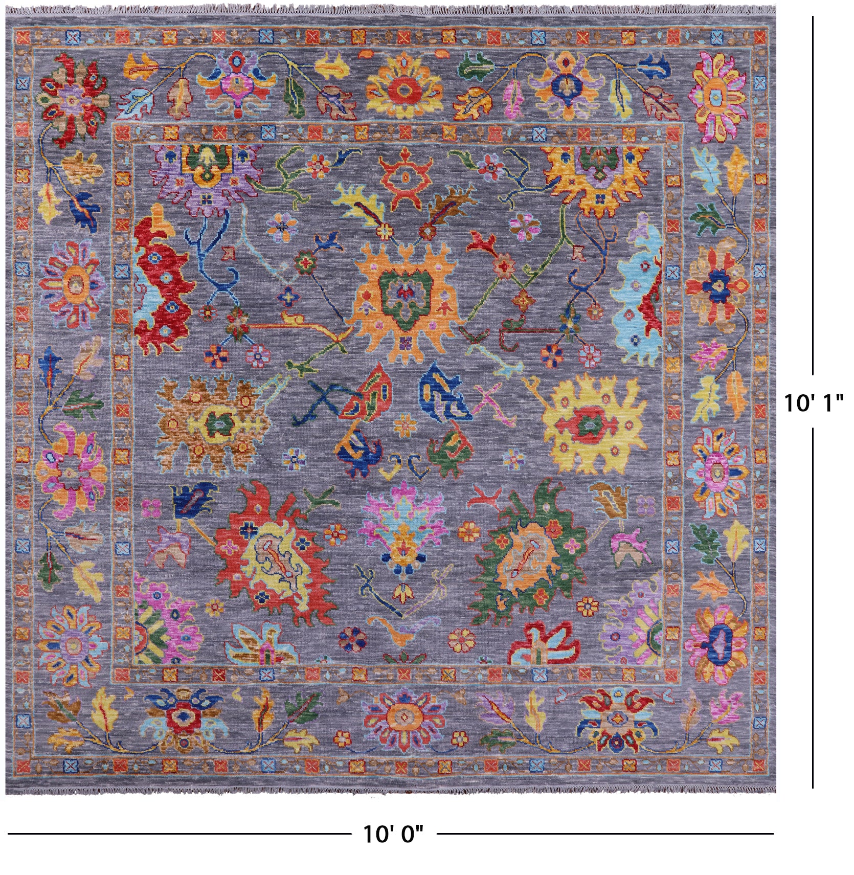 Grey Square Turkish Oushak Hand Knotted Wool Rug - 10' 0" X 10' 1" - Golden Nile