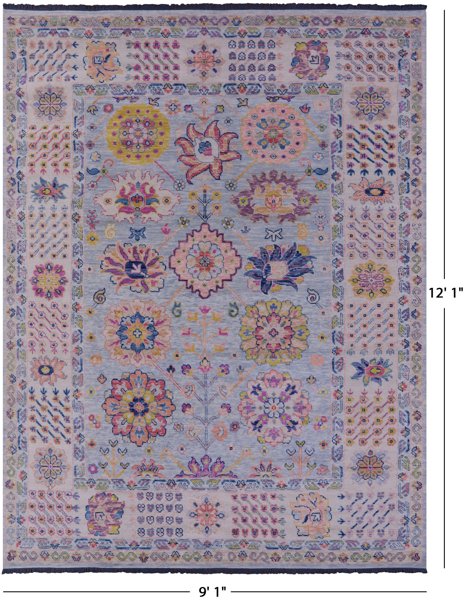 Light Blue Turkish Oushak Hand Knotted Wool Rug - 9' 1" X 12' 1" - Golden Nile