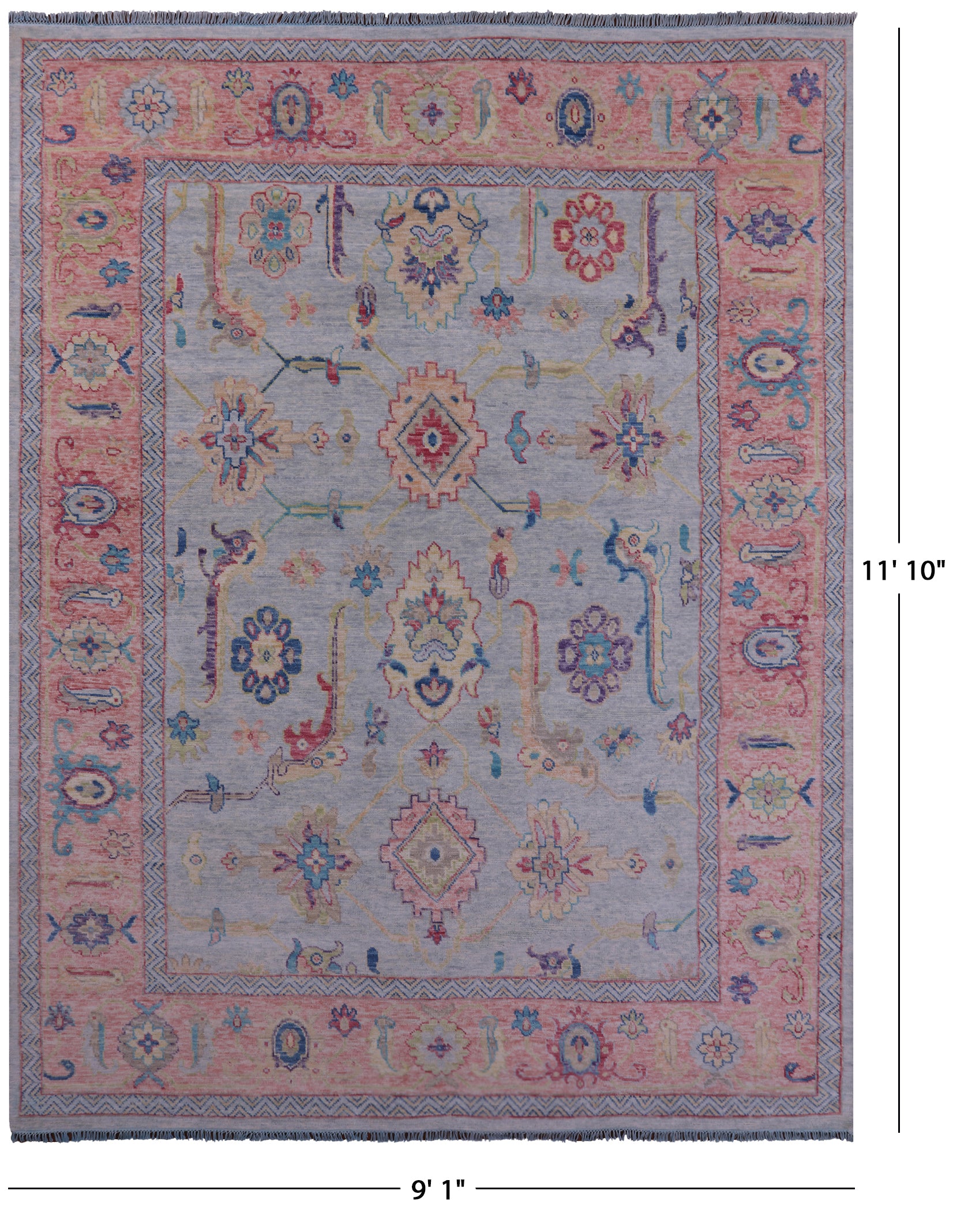 Blue Turkish Oushak Hand Knotted Wool Rug - 9' 1" X 11' 10" - Golden Nile