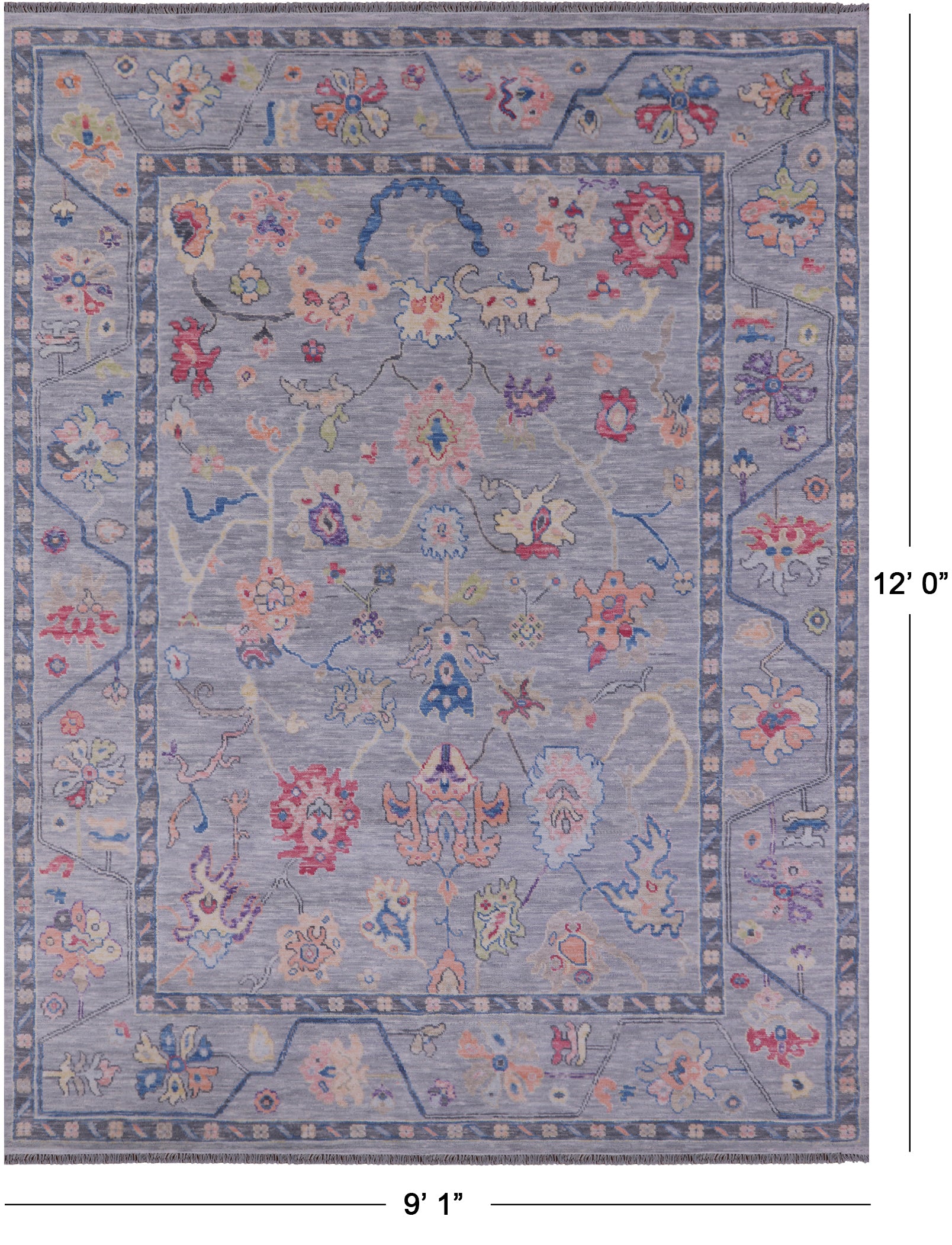 Grey Turkish Oushak Hand Knotted Wool Rug - 9' 1" X 12' 0" - Golden Nile