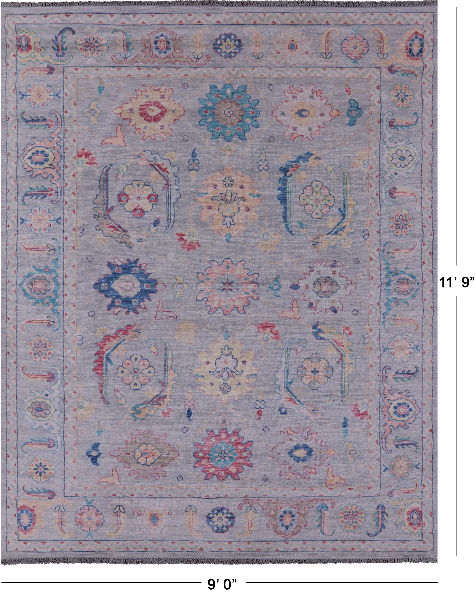 Grey Turkish Oushak Hand Knotted Wool Rug - 9' 0" X 11' 9" - Golden Nile