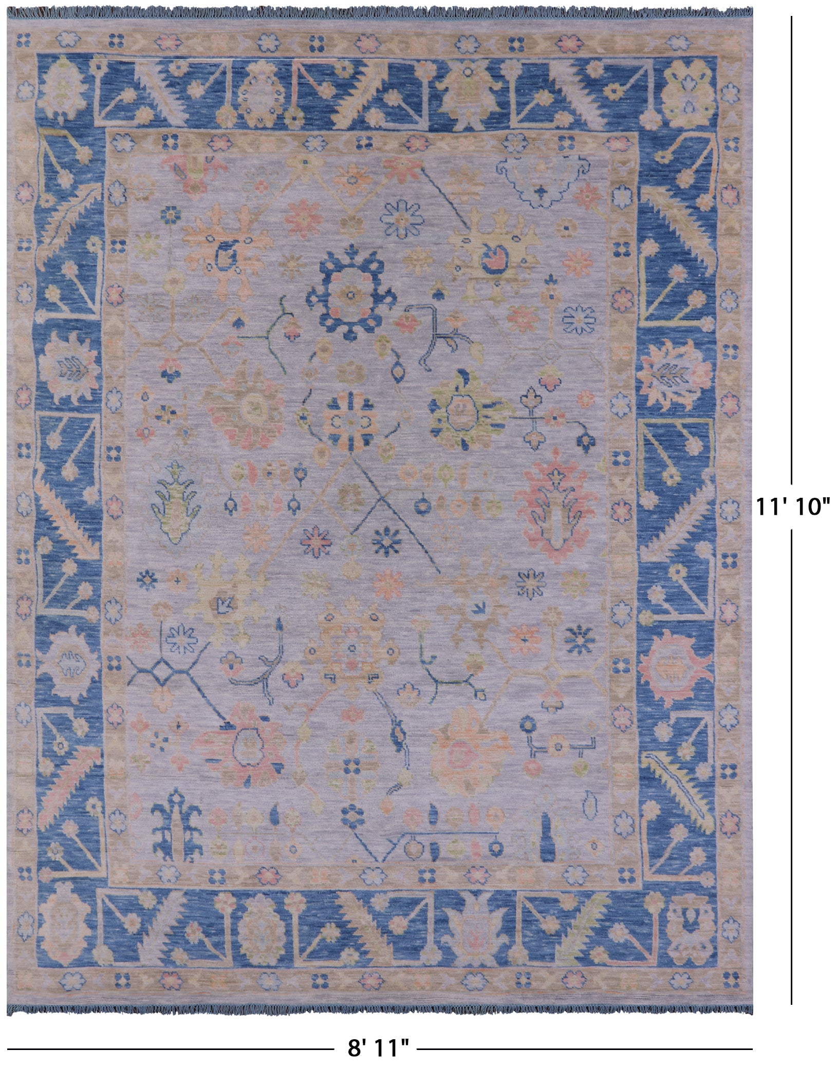 Grey Turkish Oushak Hand Knotted Wool Rug - 8' 11" X 11' 10" - Golden Nile