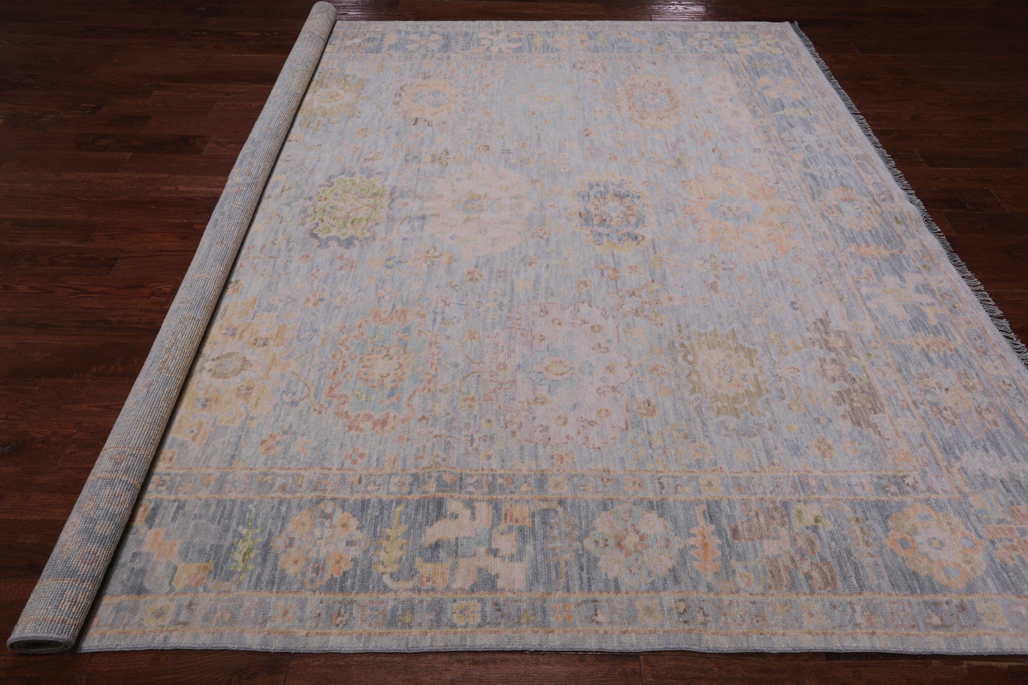 SUPER SALE Silver Square Turkish Oushak Hand Knotted Wool Rug - 9' 2" X 9' 3"