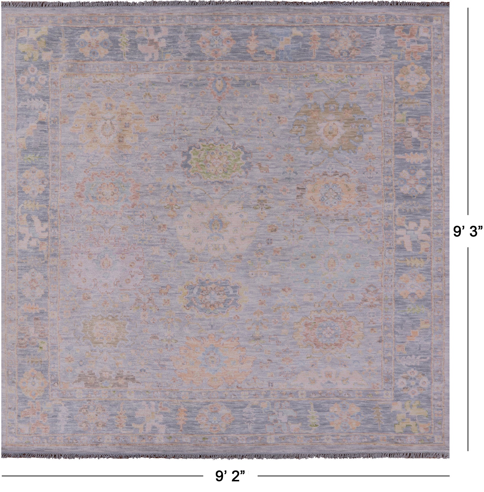 Silver Square Turkish Oushak Hand Knotted Wool Rug - 9' 2" X 9' 3" - Golden Nile