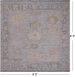 SUPER SALE Silver Square Turkish Oushak Hand Knotted Wool Rug - 9' 2" X 9' 3"