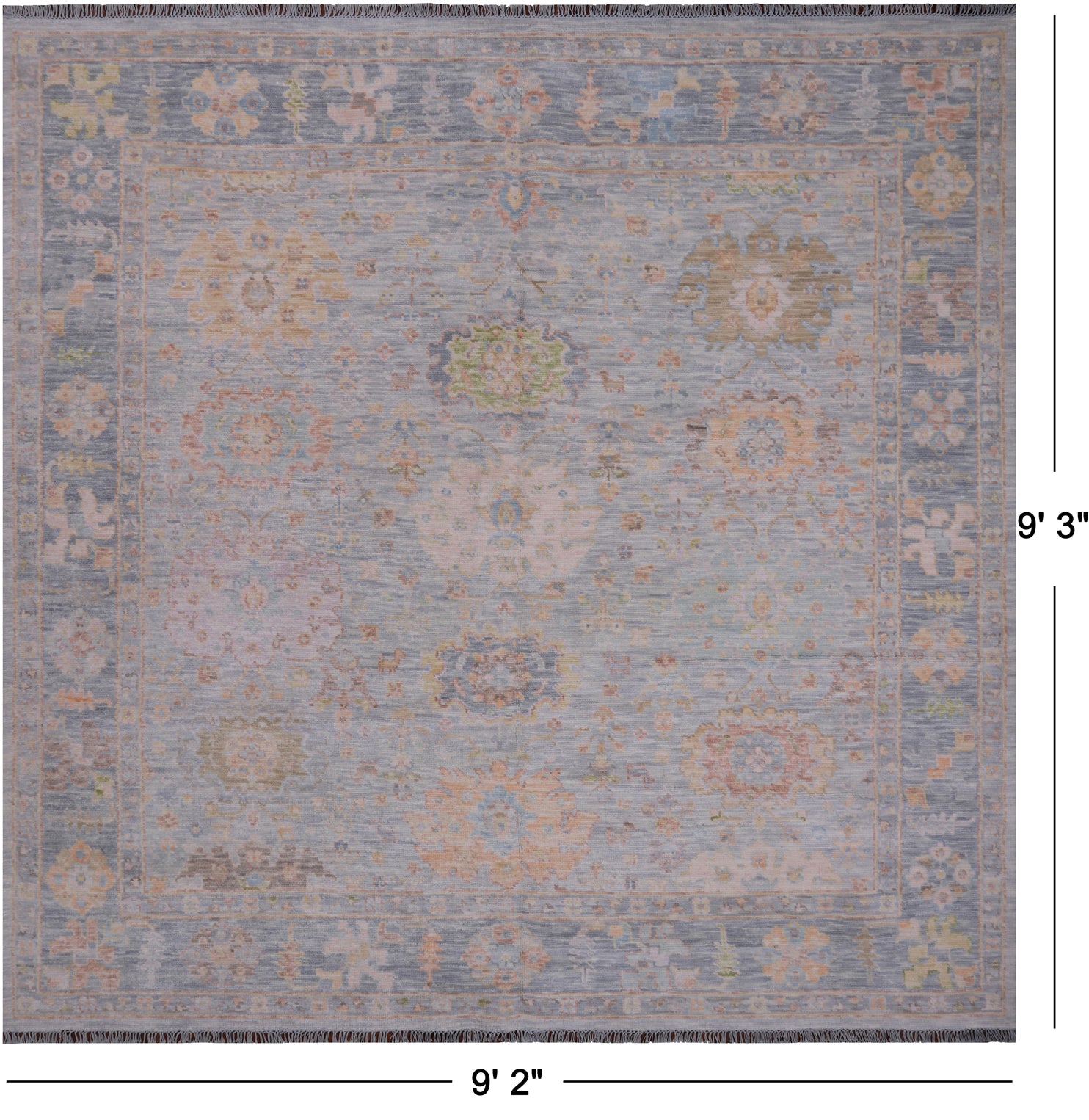SUPER SALE Silver Square Turkish Oushak Hand Knotted Wool Rug - 9' 2" X 9' 3"