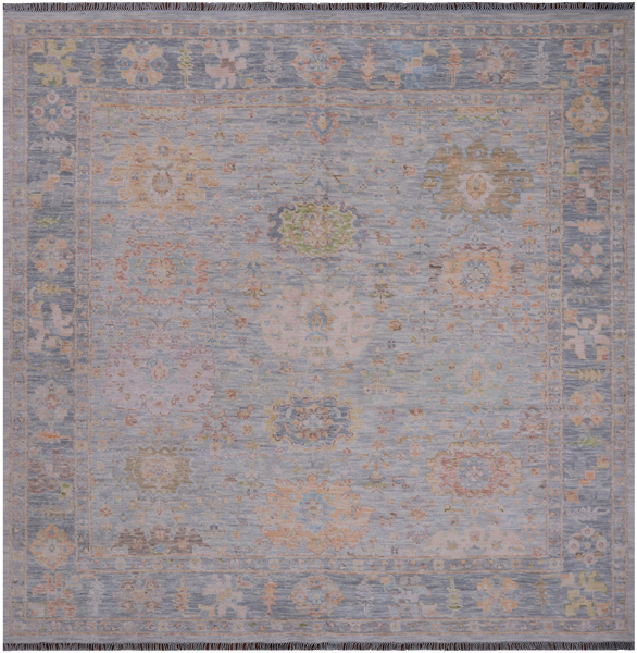 SUPER SALE Silver Square Turkish Oushak Hand Knotted Wool Rug - 9' 2" X 9' 3"