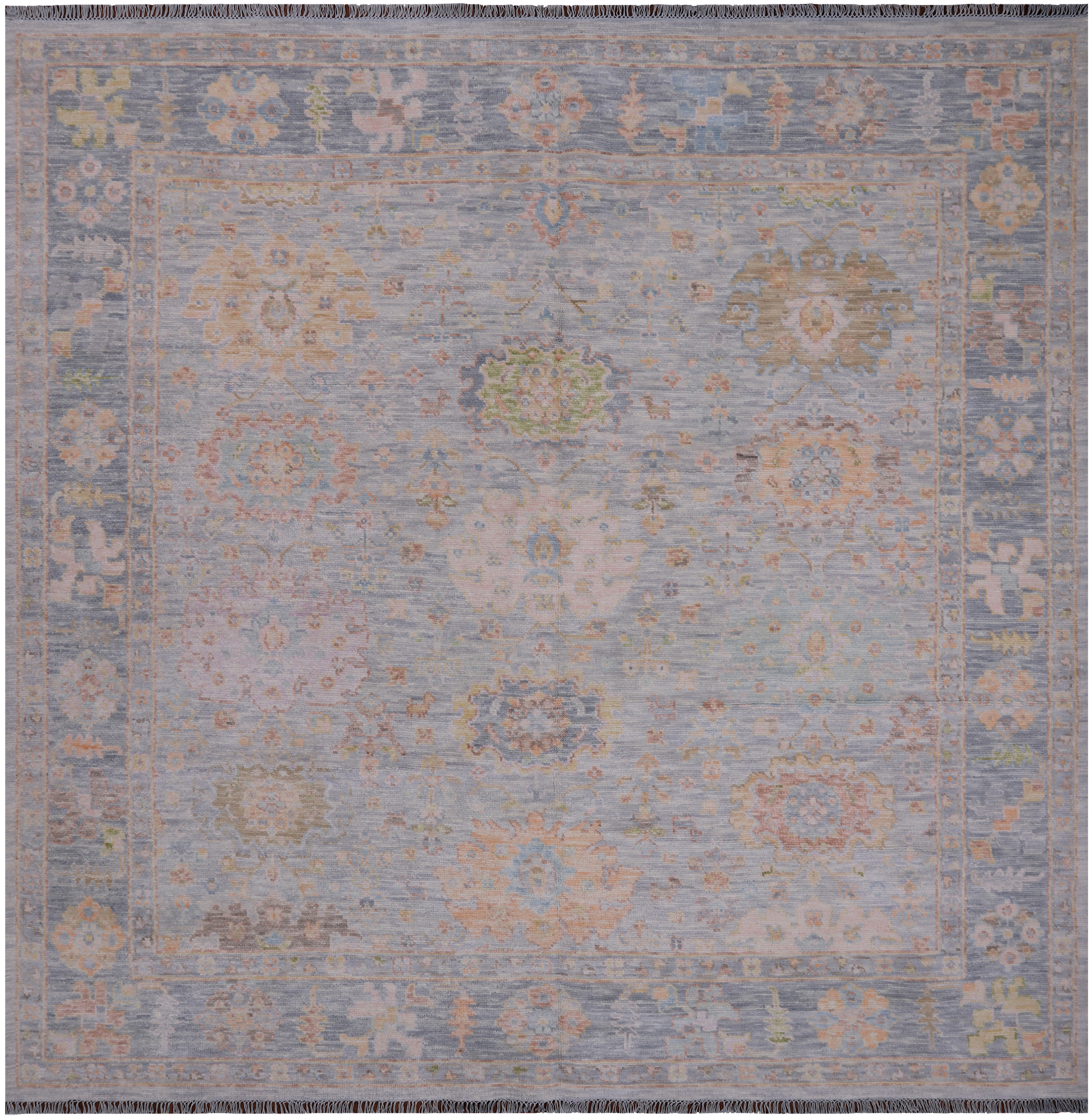 SUPER SALE Silver Square Turkish Oushak Hand Knotted Wool Rug - 9' 2" X 9' 3"