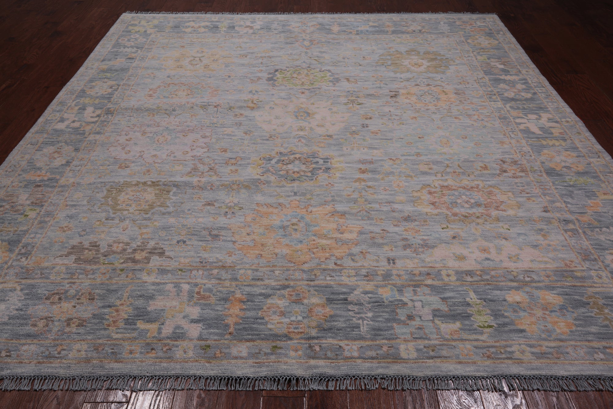 SUPER SALE Silver Square Turkish Oushak Hand Knotted Wool Rug - 9' 2" X 9' 3"