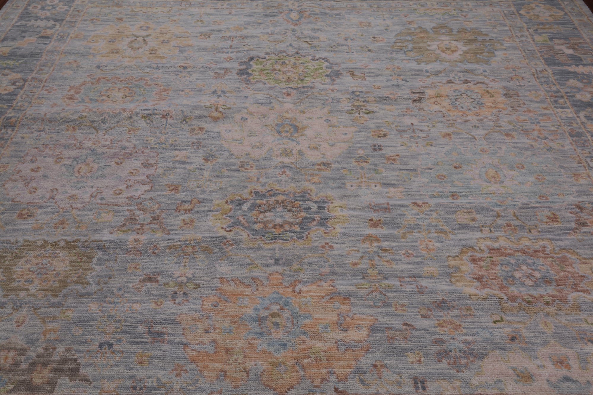 SUPER SALE Silver Square Turkish Oushak Hand Knotted Wool Rug - 9' 2" X 9' 3"
