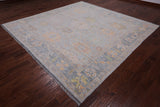 SUPER SALE Silver Square Turkish Oushak Hand Knotted Wool Rug - 9' 2" X 9' 3"