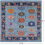 Blue Square Turkish Oushak Handmade Wool Rug - 8' 10" X 9' 1" - Golden Nile