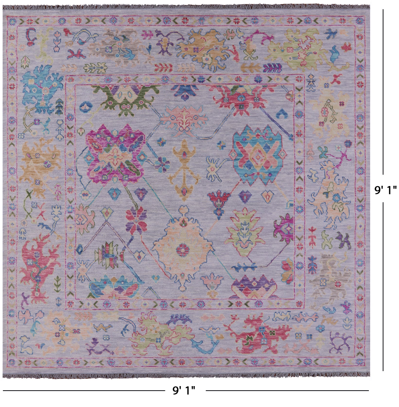 Grey Square Turkish Oushak Handmade Wool Rug - 9' 1" X 9' 1" - Golden Nile