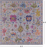 Grey Square Turkish Oushak Hand Knotted Wool Rug - 9' 0" X 9' 0" - Golden Nile