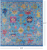Blue Square Turkish Oushak Handmade Wool Rug - 9' 0" X 9' 1" - Golden Nile