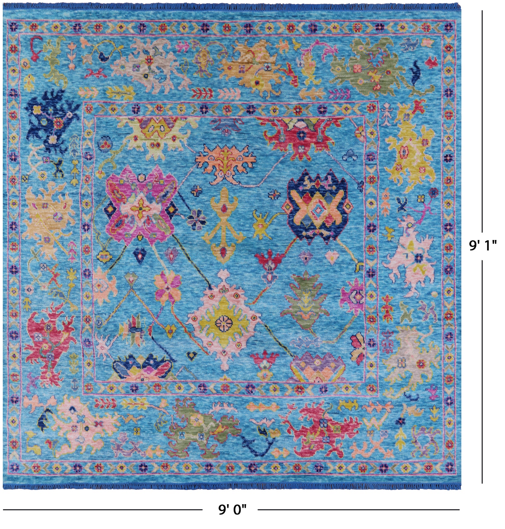 Blue Square Turkish Oushak Handmade Wool Rug - 9' 0" X 9' 1" - Golden Nile