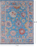Blue Turkish Oushak Hand Knotted Wool Rug - 7' 11" X 10' 3" - Golden Nile