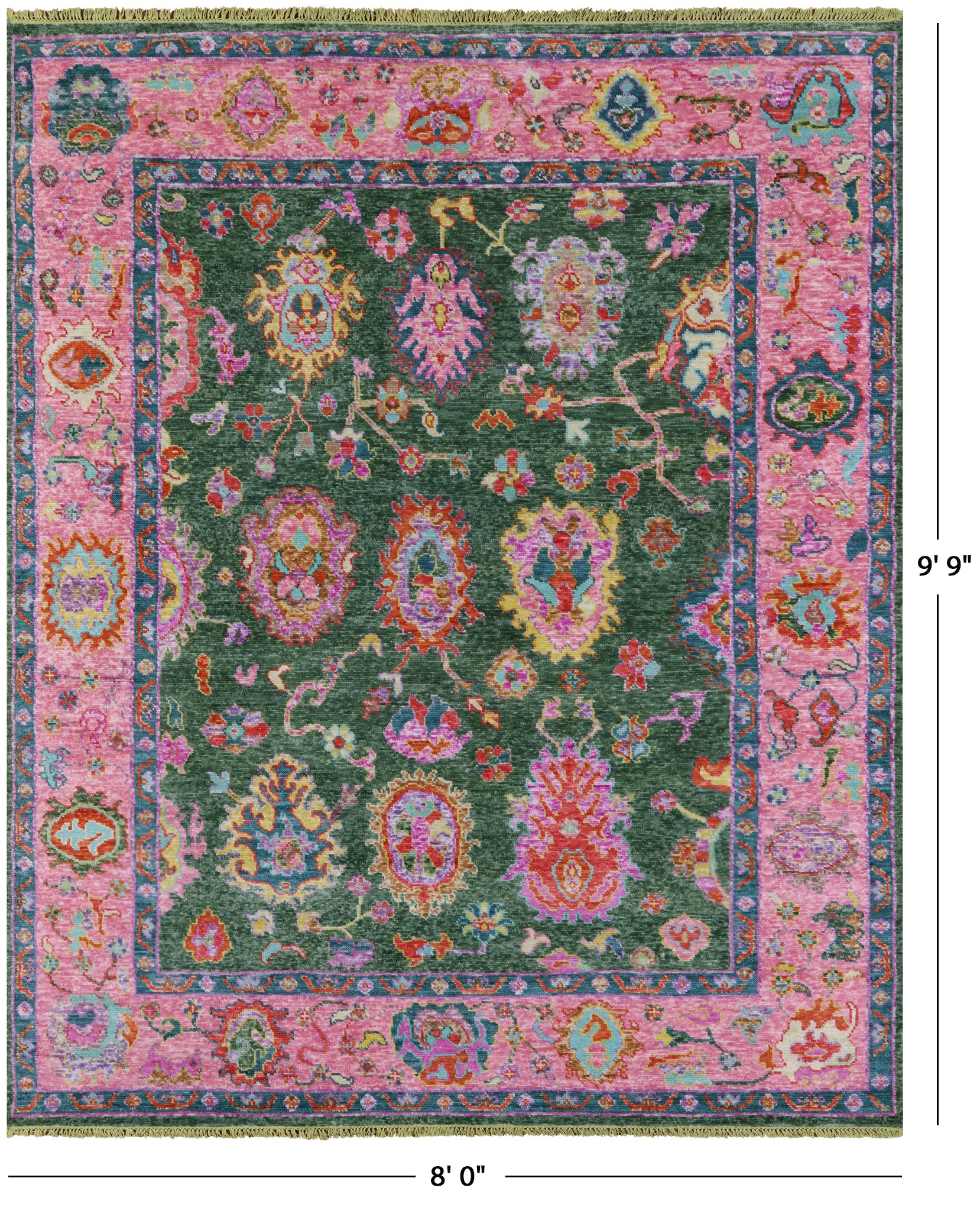 Green Turkish Oushak Hand Knotted Wool Rug - 8' 0" X 9' 9" - Golden Nile