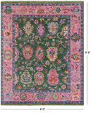 Green Turkish Oushak Hand Knotted Wool Rug - 8' 0" X 9' 9" - Golden Nile