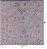 Grey Square Turkish Oushak Hand Knotted Wool Rug - 8' 1" X 8' 2" - Golden Nile