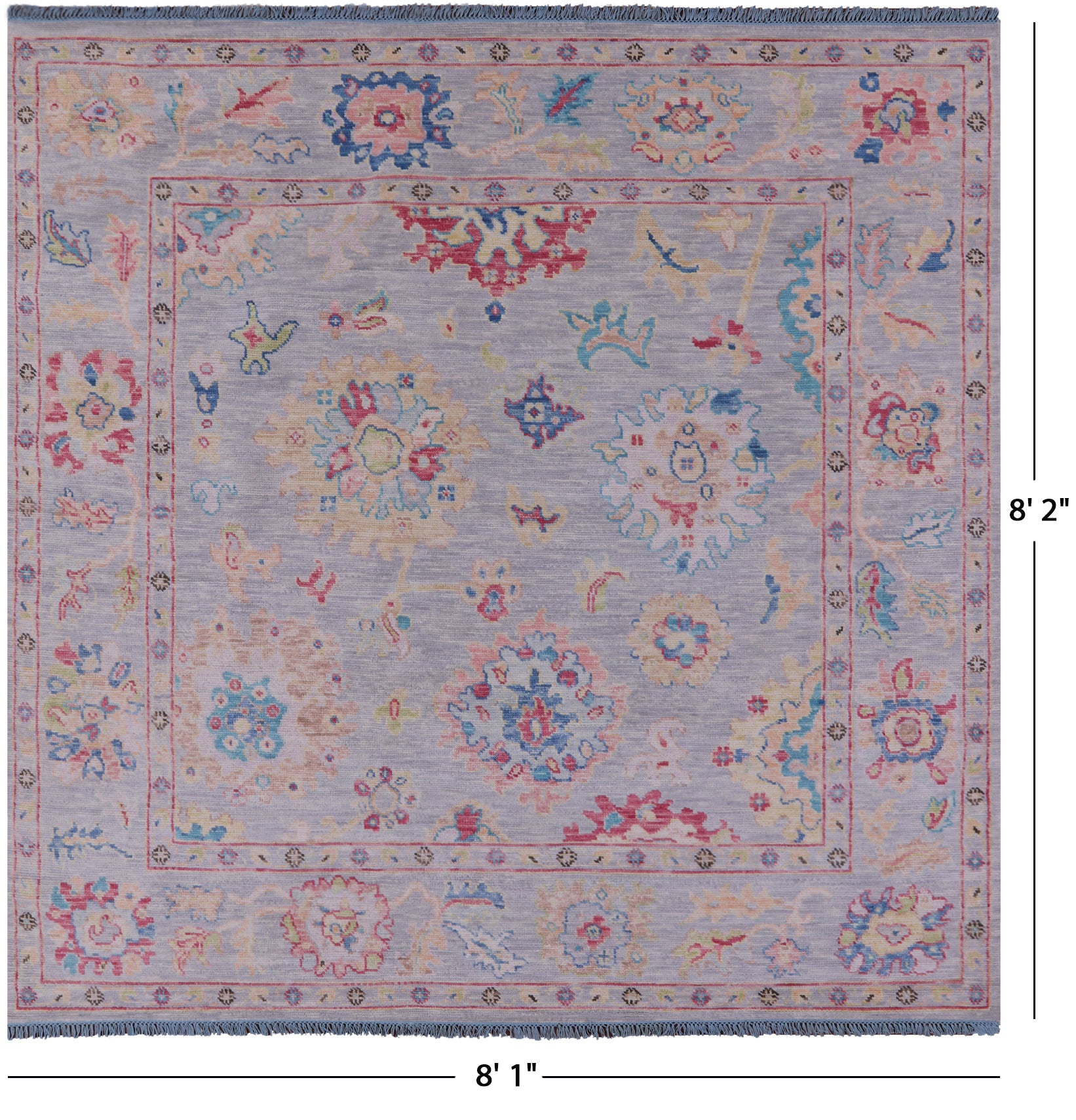 Grey Square Turkish Oushak Hand Knotted Wool Rug - 8' 1" X 8' 2" - Golden Nile