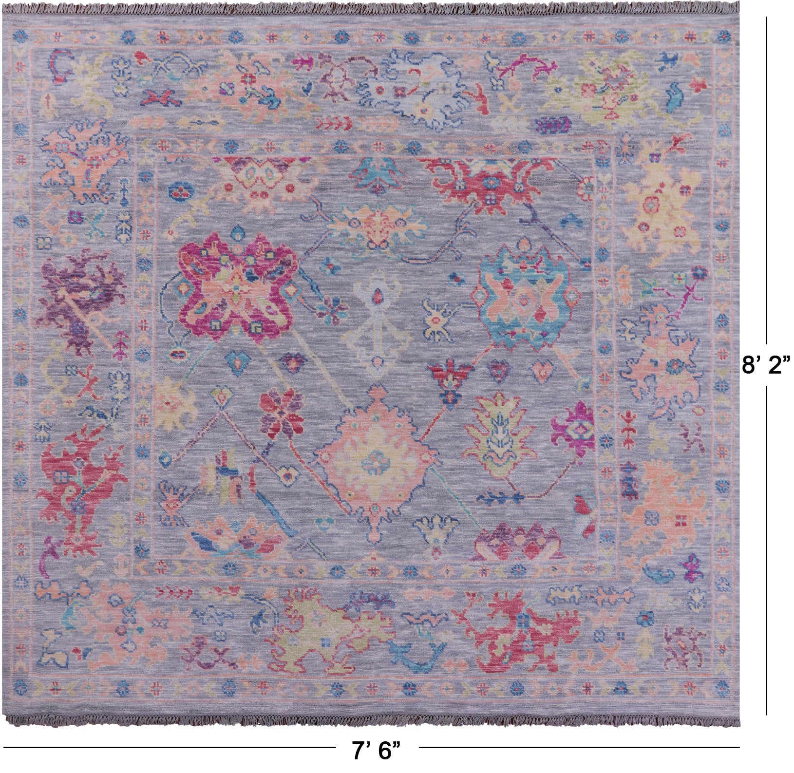 Grey Square Turkish Oushak Hand Knotted Wool Rug - 7' 6" X 8' 2" - Golden Nile