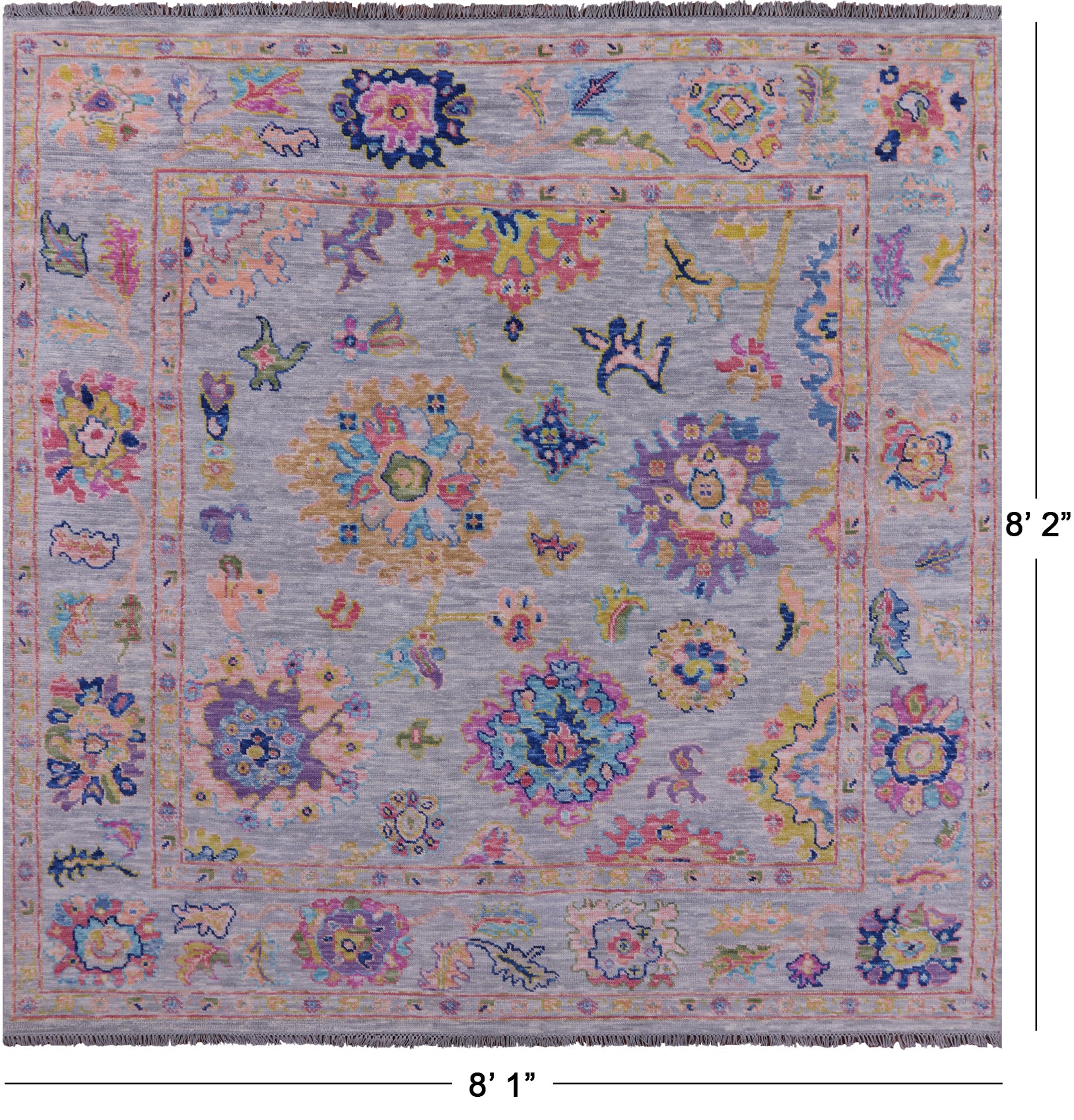 Grey Square Turkish Oushak Hand Knotted Wool Rug - 8' 1" X 8' 2" - Golden Nile