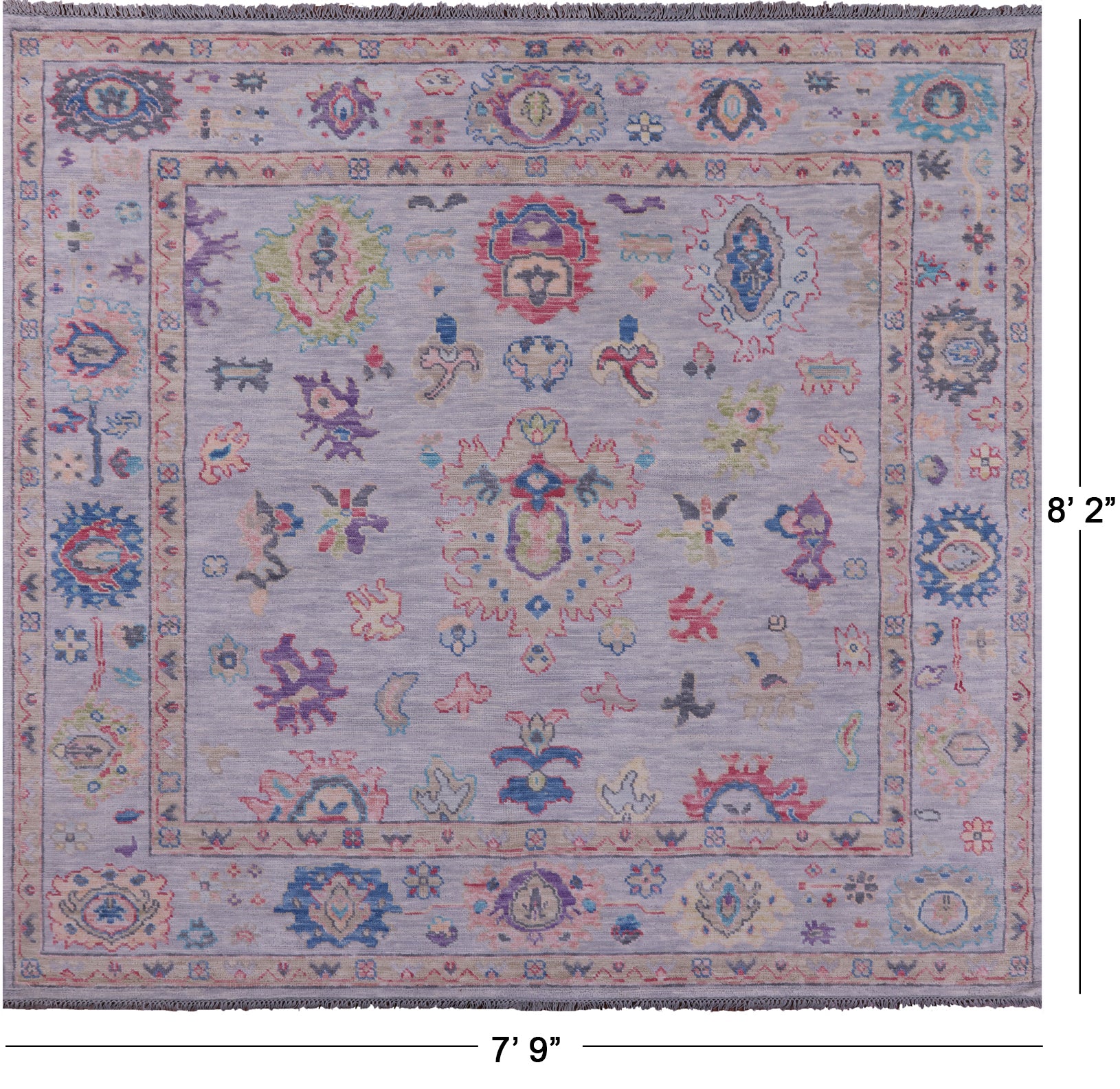 Grey Square Turkish Oushak Hand Knotted Wool Rug - 7' 9" X 8' 2" - Golden Nile