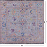 Grey Square Turkish Oushak Handmade Wool Rug - 8' 0" X 8' 4" - Golden Nile