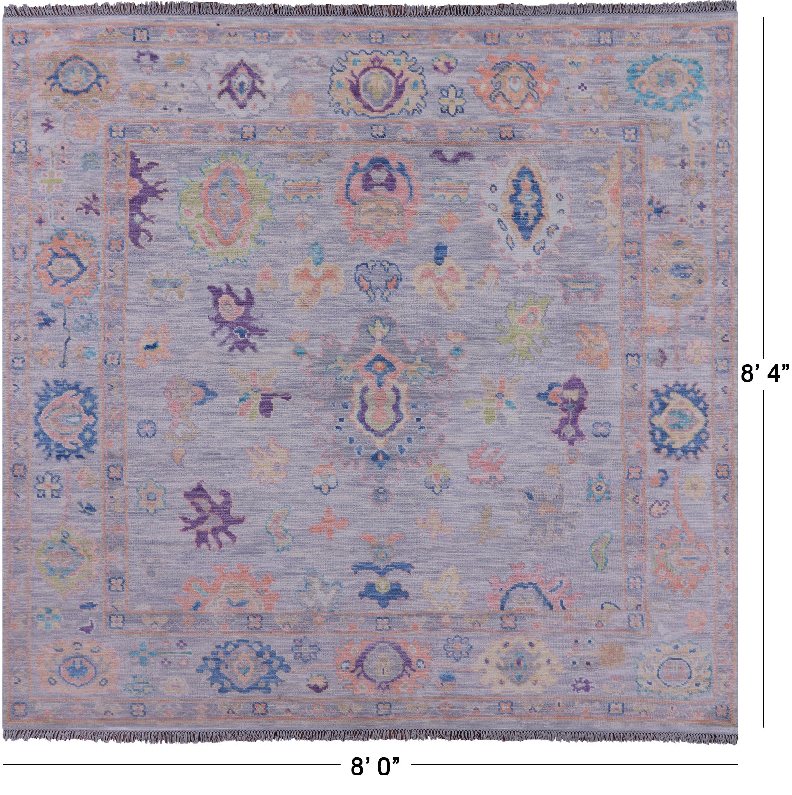 Grey Square Turkish Oushak Handmade Wool Rug - 8' 0" X 8' 4" - Golden Nile