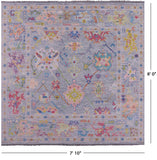 Grey Square Turkish Oushak Hand Knotted Wool Rug - 7' 10" X 8' 0" - Golden Nile