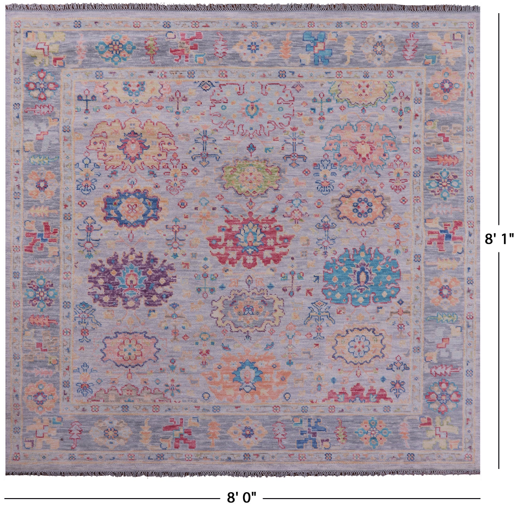 Grey Square Turkish Oushak Hand Knotted Wool Rug - 8' 0" X 8' 1" - Golden Nile