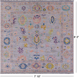 Grey Square Turkish Oushak Hand Knotted Wool Rug - 7' 10" X 8' 2" - Golden Nile