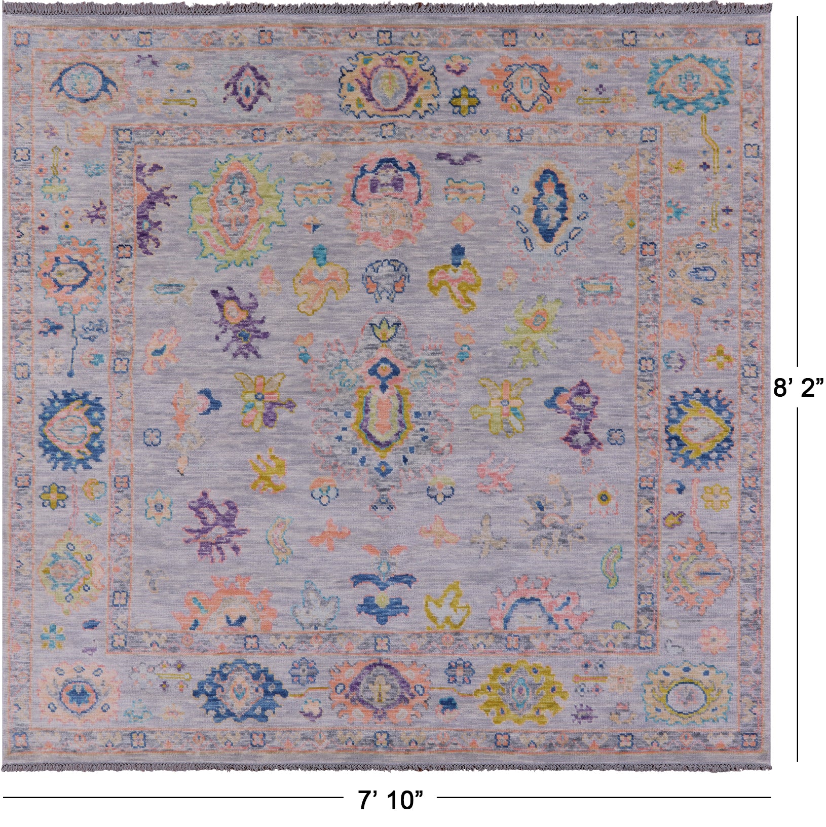 Grey Square Turkish Oushak Hand Knotted Wool Rug - 7' 10" X 8' 2" - Golden Nile