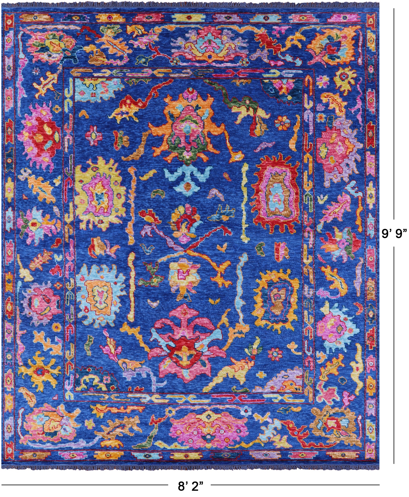 Blue Turkish Oushak Hand Knotted Wool Rug - 8' 2" X 9' 9" - Golden Nile