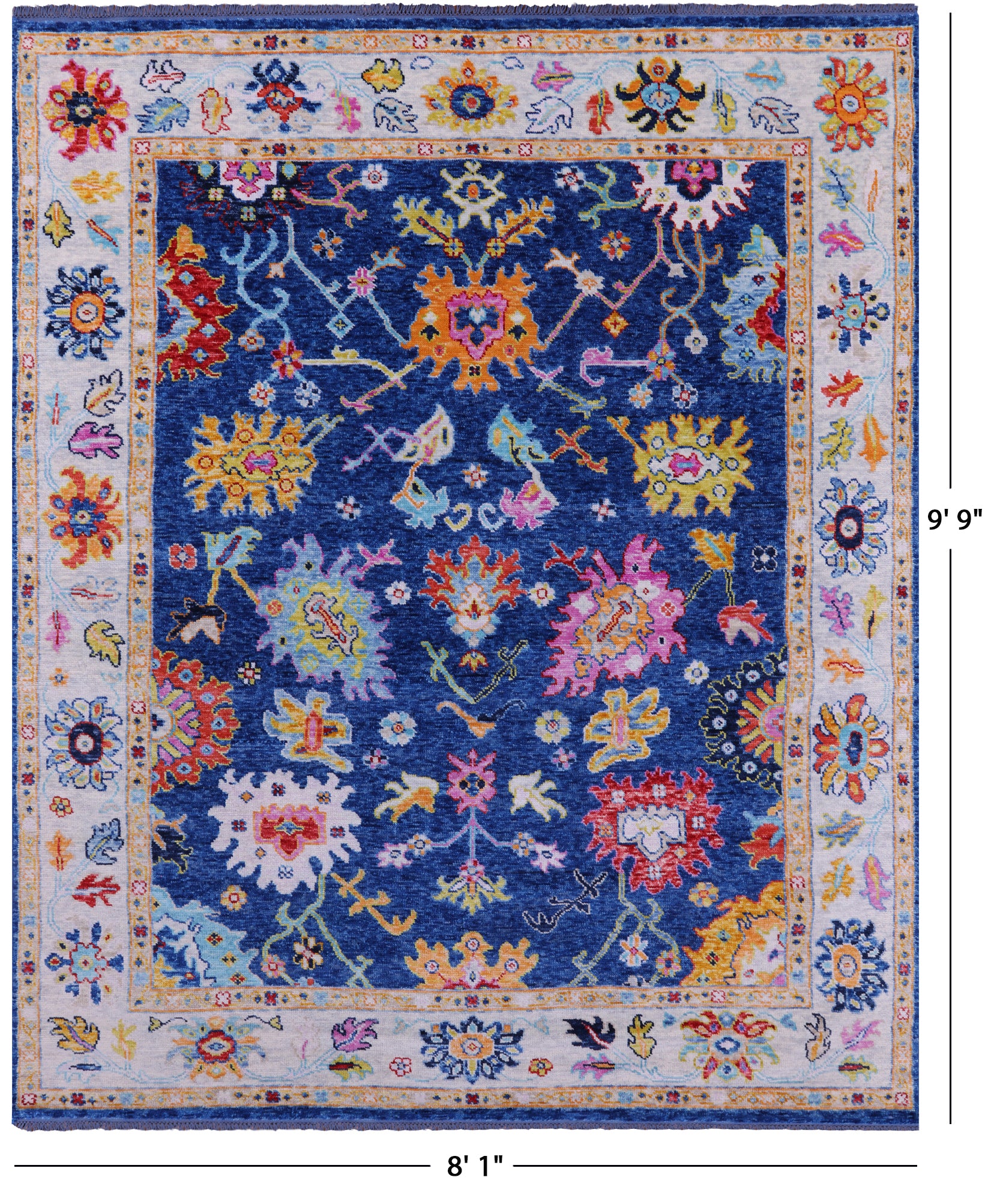 Blue Turkish Oushak Hand Knotted Wool Rug - 8' 1" X 9' 9" - Golden Nile