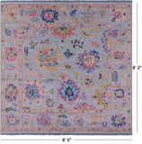 Grey Square Turkish Oushak Hand Knotted Wool Rug - 8' 0" X 8' 2" - Golden Nile