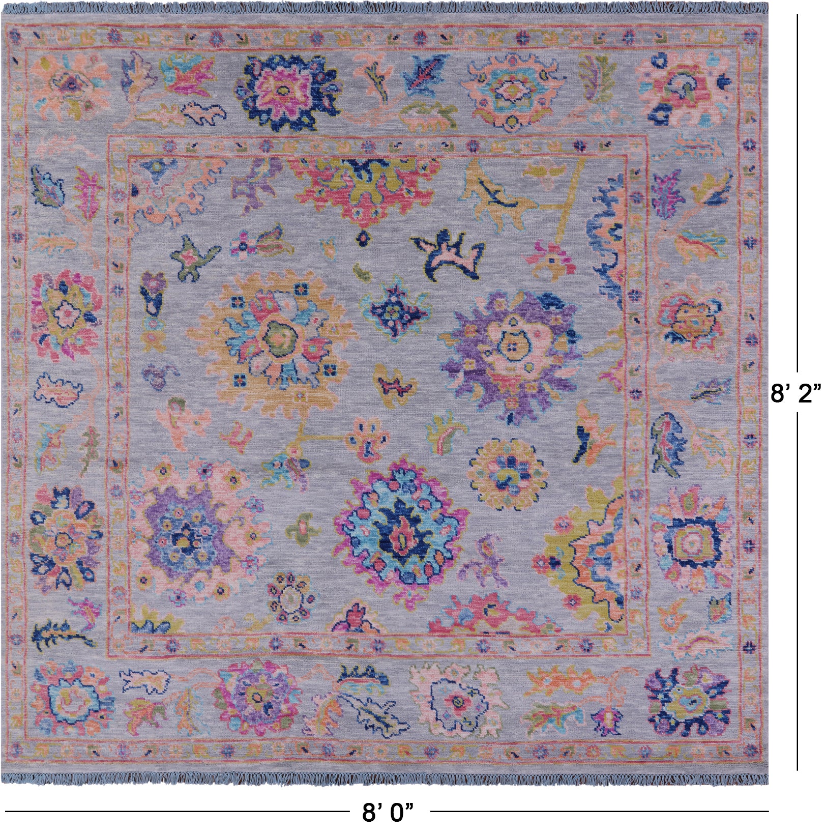 Grey Square Turkish Oushak Hand Knotted Wool Rug - 8' 0" X 8' 2" - Golden Nile
