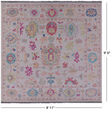 Ivory Square Turkish Oushak Hand Knotted Wool Rug - 8' 11" X 9' 0" - Golden Nile