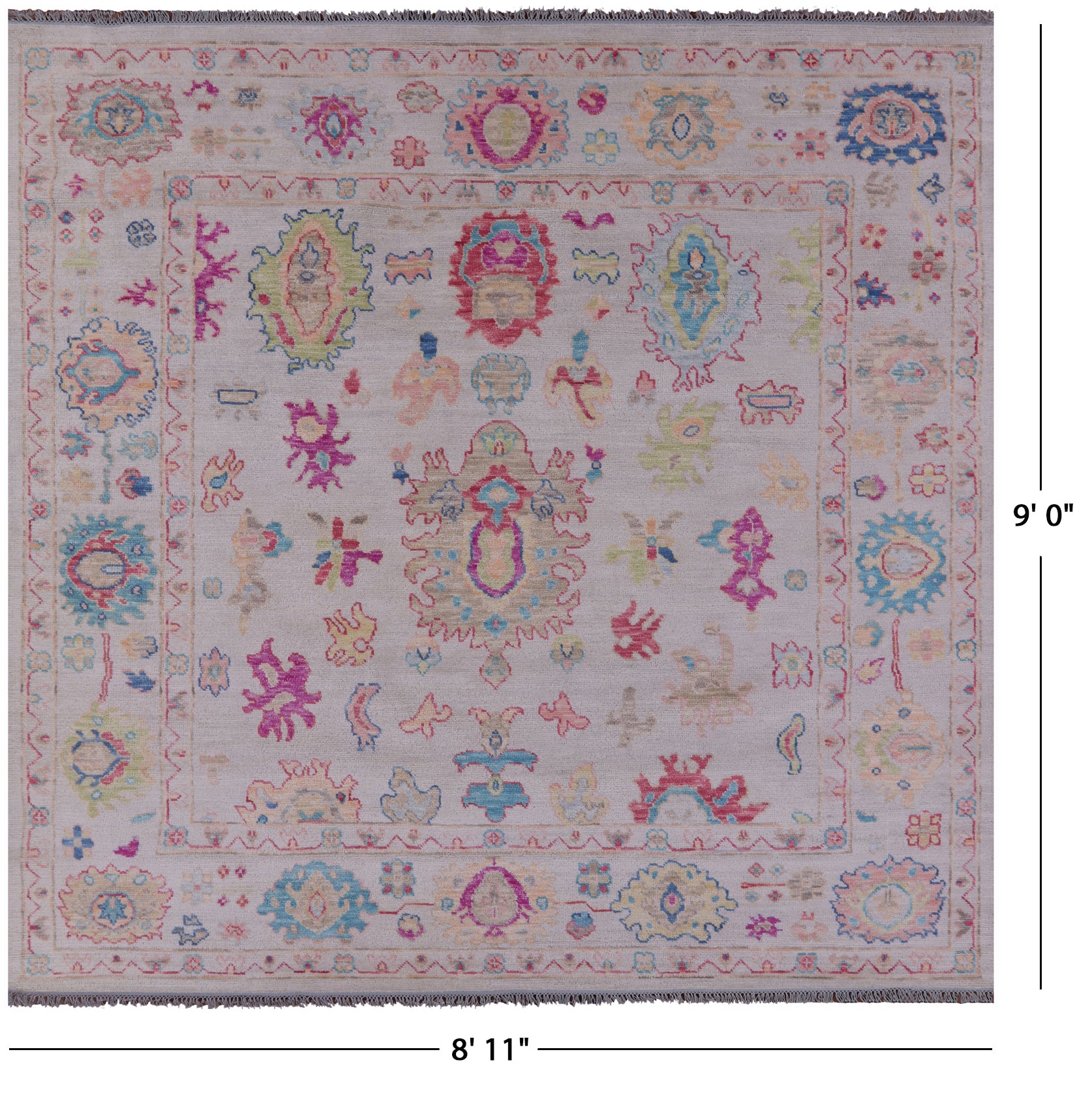 Ivory Square Turkish Oushak Hand Knotted Wool Rug - 8' 11" X 9' 0" - Golden Nile