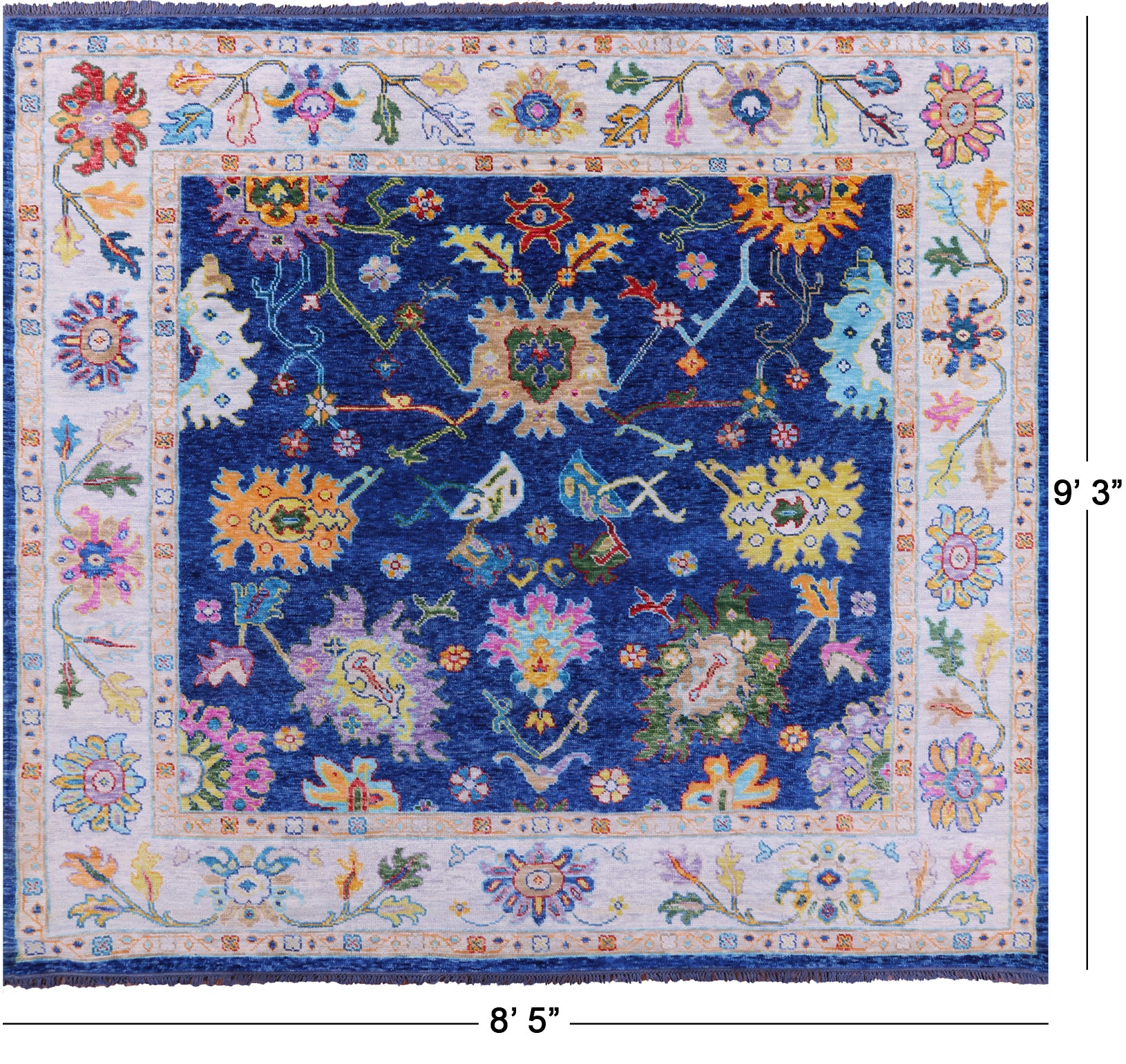 Blue Square Turkish Oushak Hand Knotted Wool Rug - 8' 5" X 9' 3" - Golden Nile