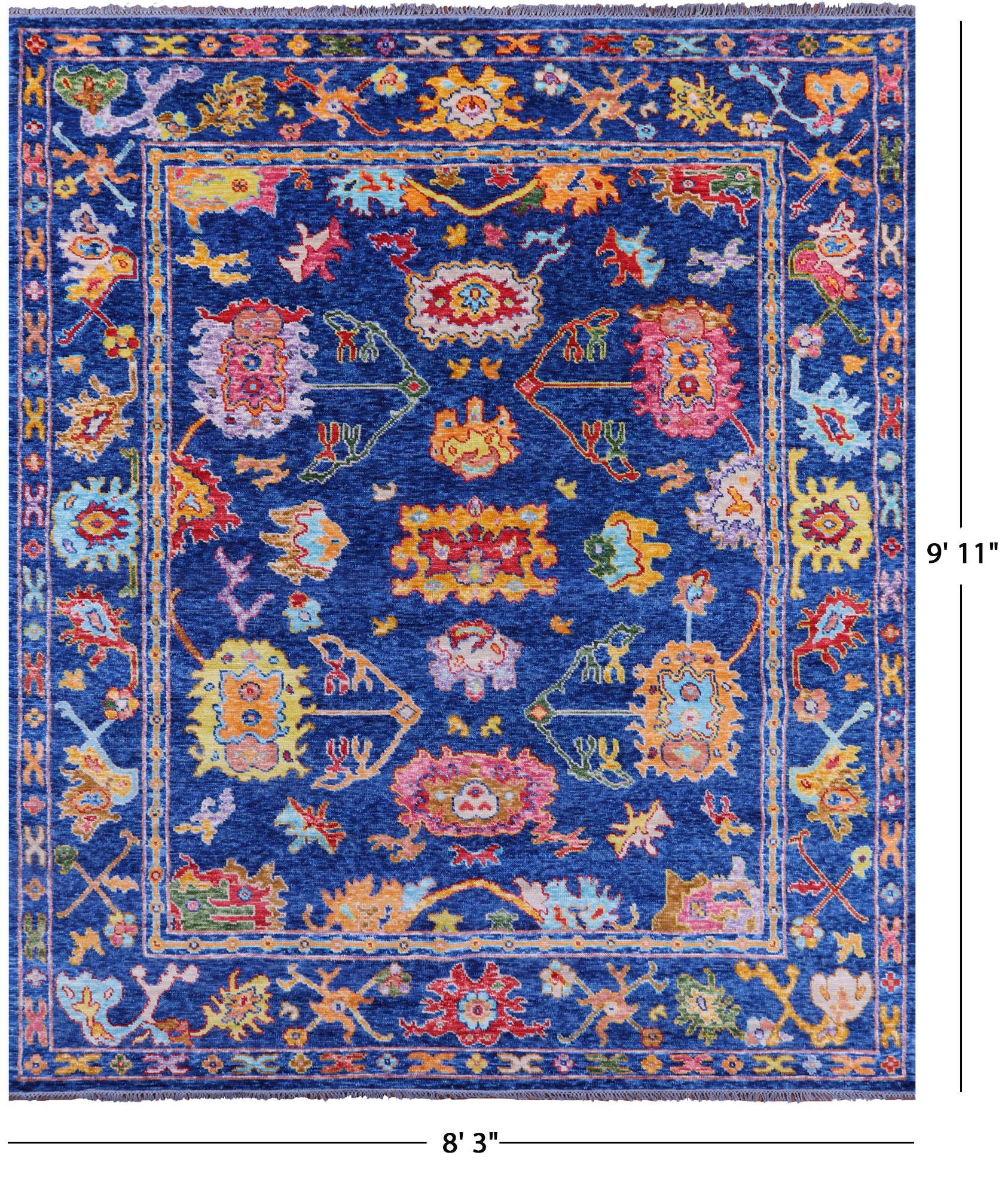 Blue Turkish Oushak Hand Knotted Wool Rug - 8' 3" X 9' 11" - Golden Nile
