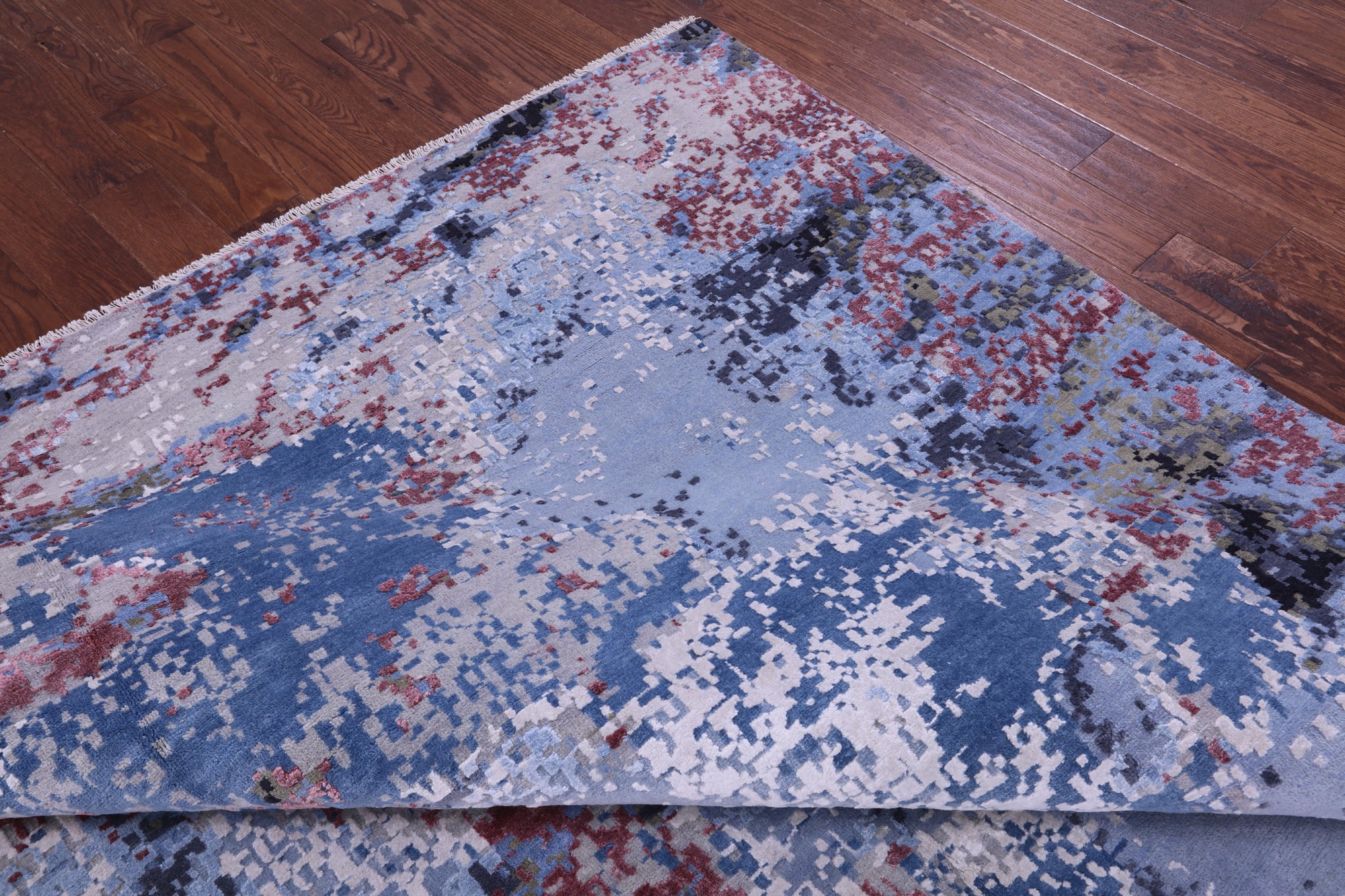 Abstract Contemporary Hand Knotted Wool & Silk Rug - 8' 11" X 12' 1" - Golden Nile