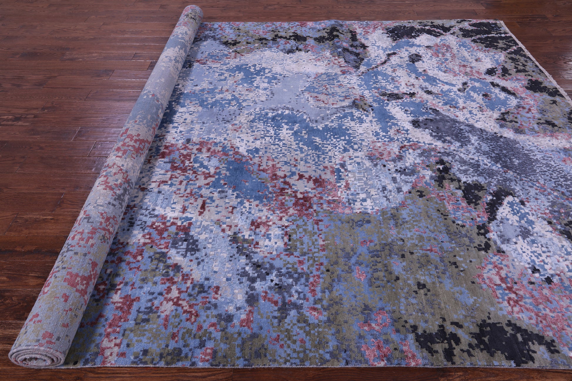 Abstract Contemporary Hand Knotted Wool & Silk Rug - 8' 11" X 12' 1" - Golden Nile