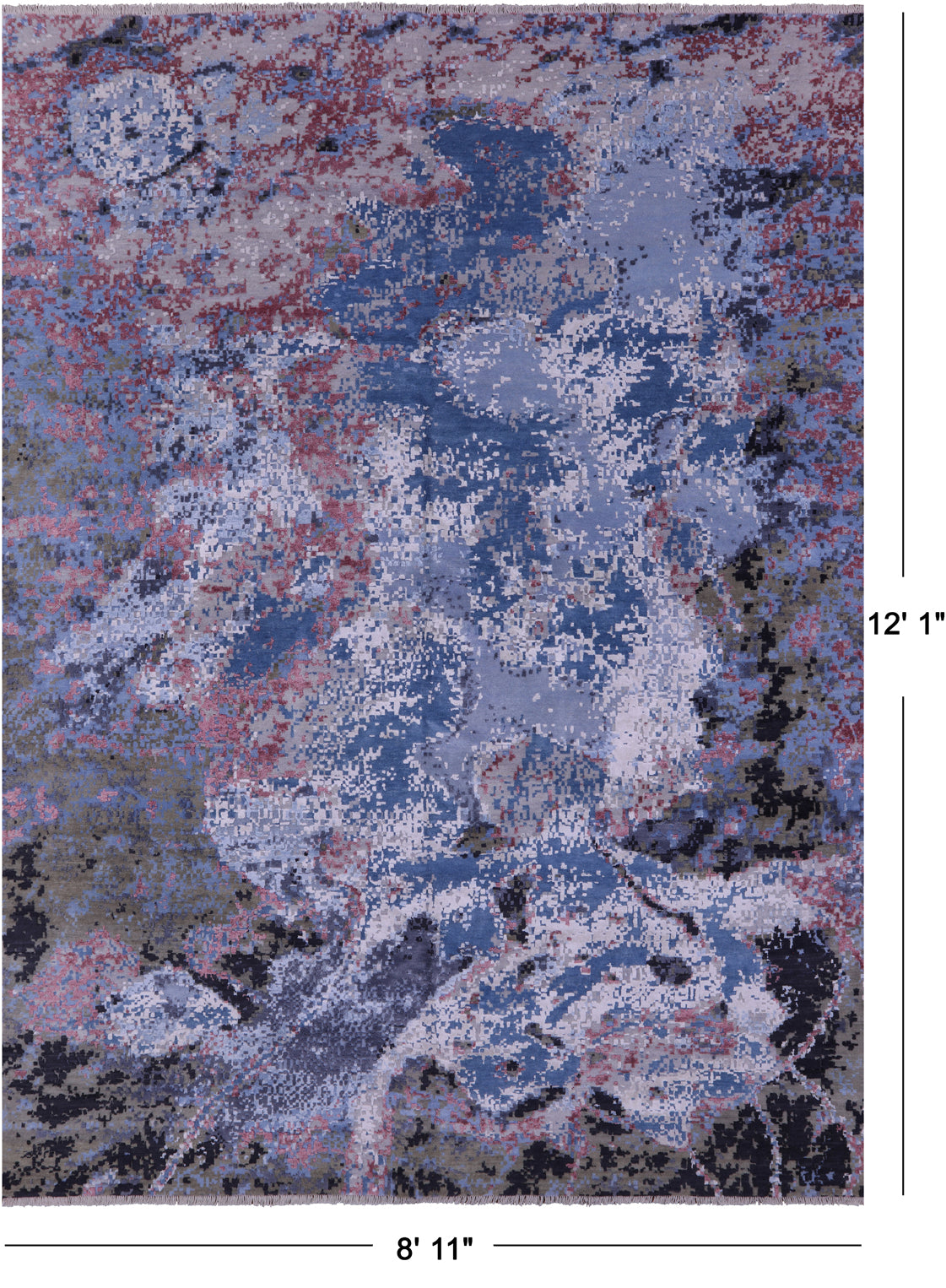 Abstract Contemporary Hand Knotted Wool & Silk Rug - 8' 11" X 12' 1" - Golden Nile
