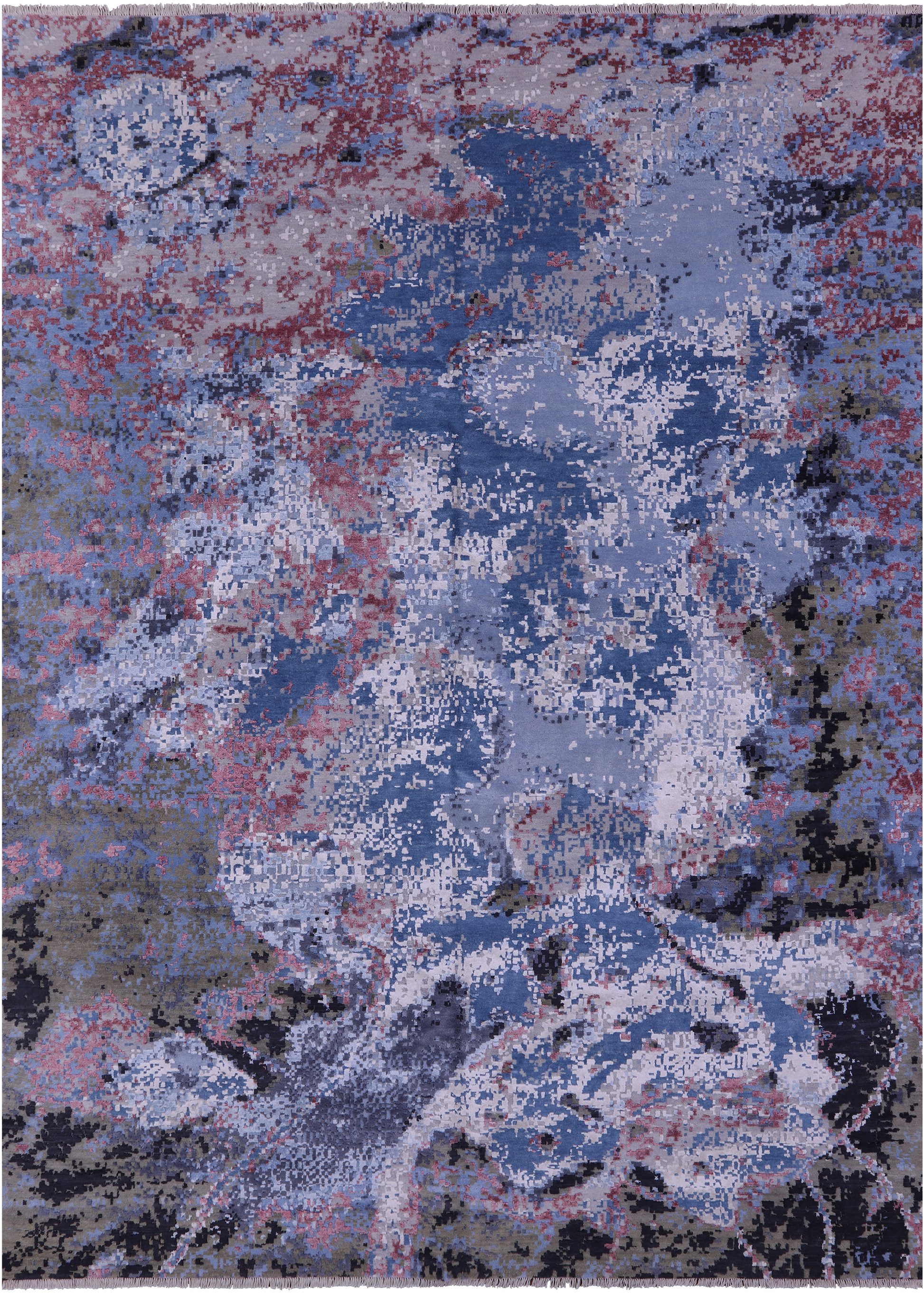 Abstract Contemporary Hand Knotted Wool & Silk Rug - 8' 11" X 12' 1" - Golden Nile