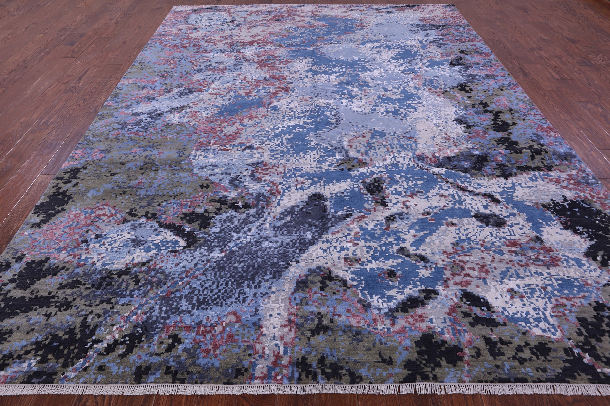 Abstract Contemporary Hand Knotted Wool & Silk Rug - 8' 11" X 12' 1" - Golden Nile